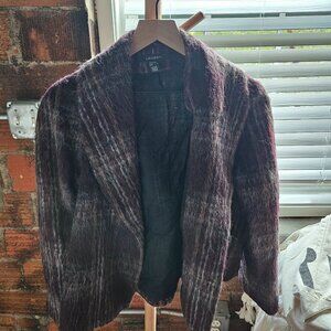 Louben Wool, Mohair, Alpaca Fuzzy Plaid Jacket